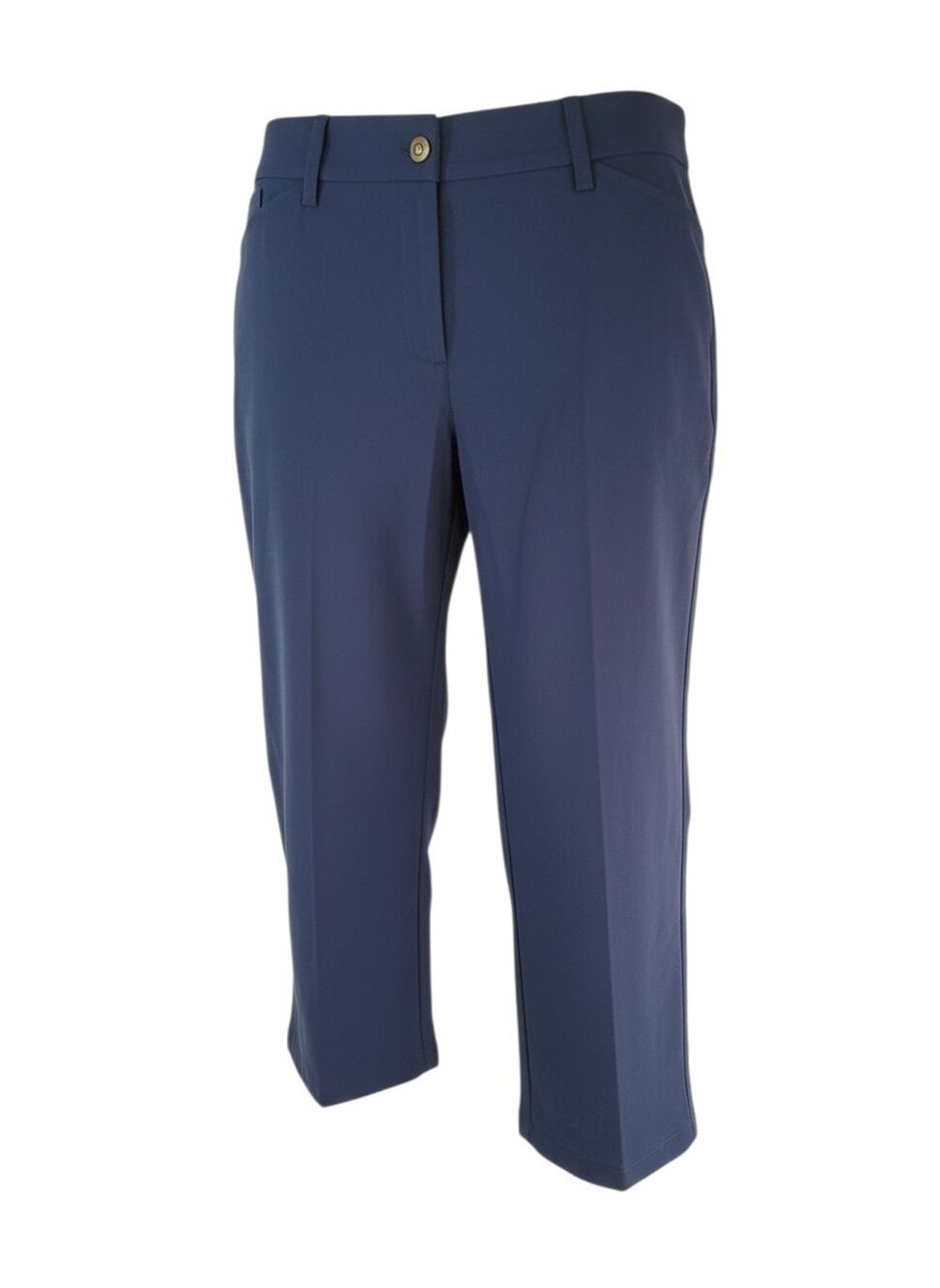 NWT RUBY RD Navy Blue Flexible Comfort Waistband Stretch Capri Pants Size 14